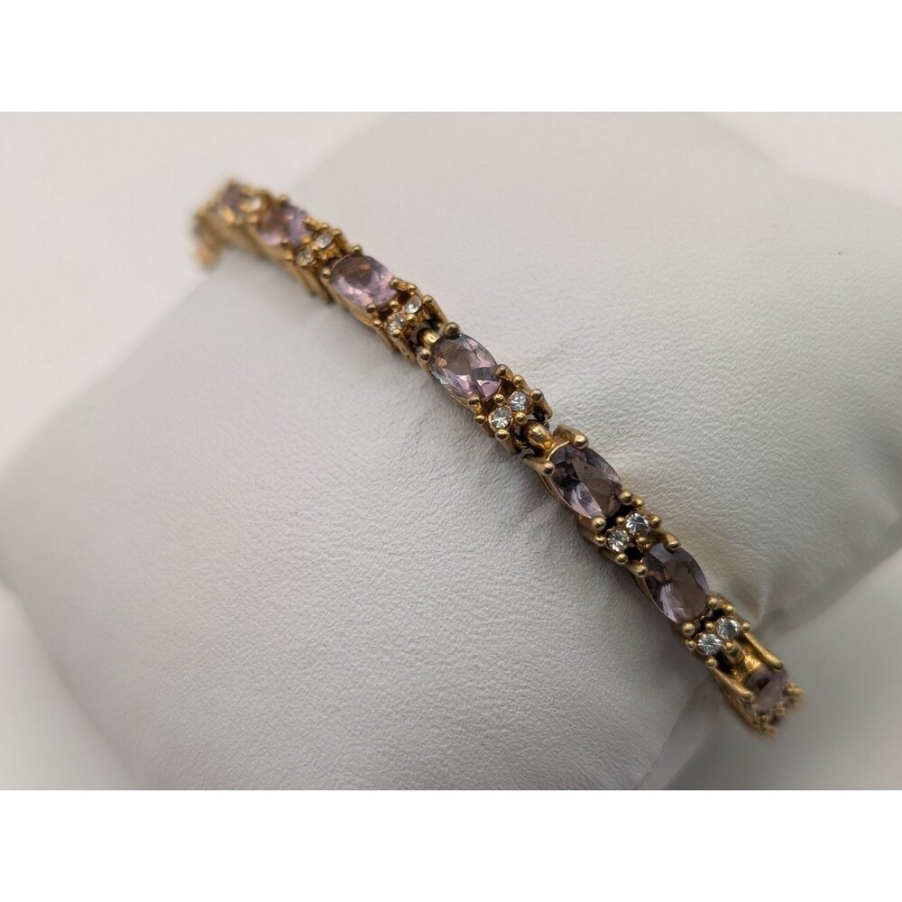 Vintage Avon Gold Tone Oval Purple Amethyst Glass Rhinestone Tennis Bracelet [1]